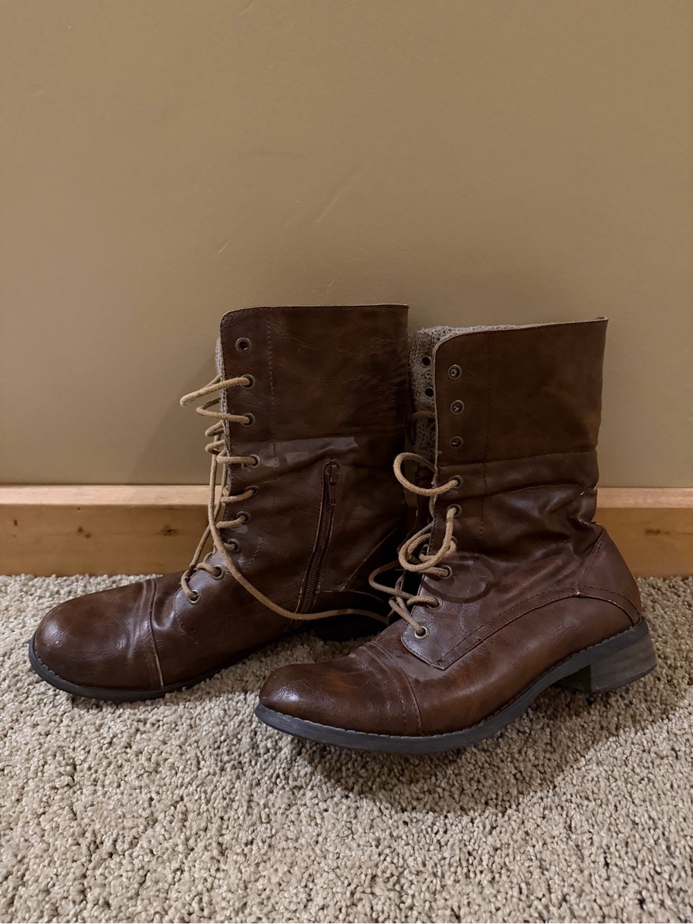 Women's Brown Lace-Up Mid-Calf Combat Boots